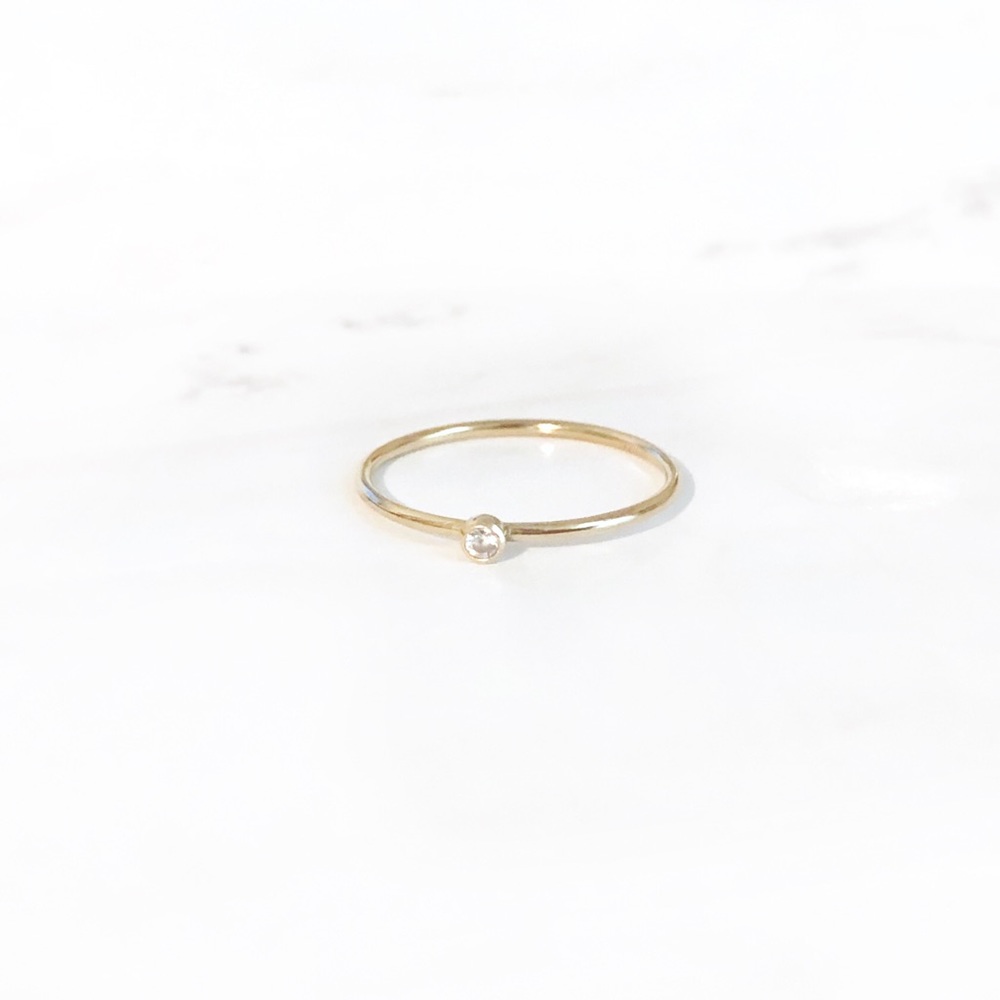 dainty slim cubic zirconia solitaire stacking ring